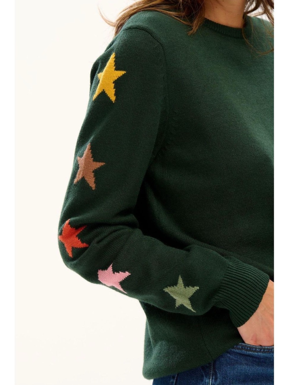 Sugarhill Brighton size 8 / medium Dark Green Star Sleeve Crewneck Sweater